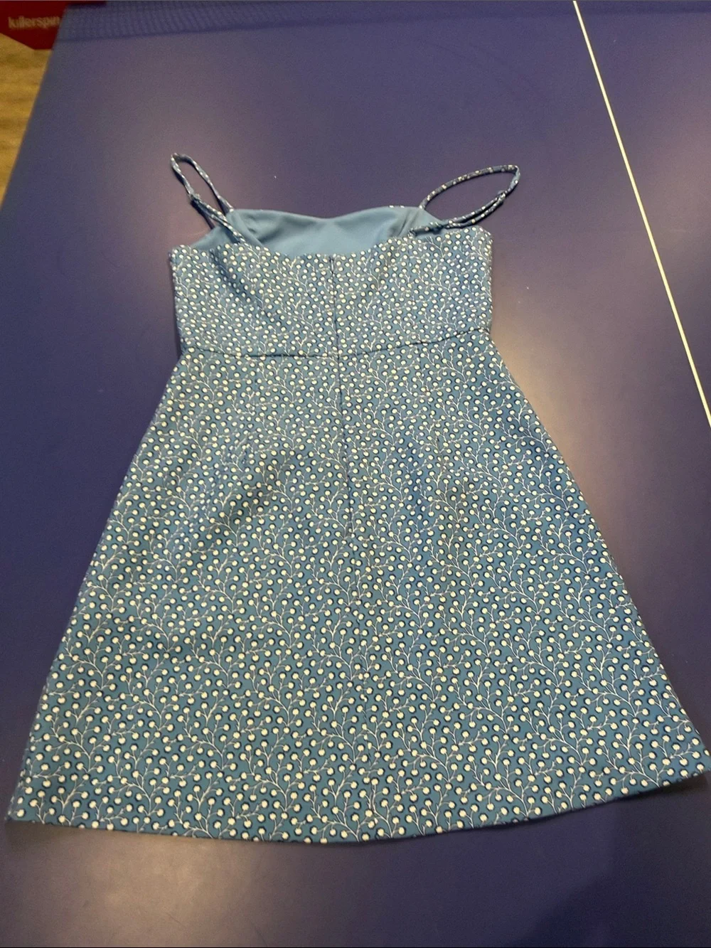 French Connection Blue Mini Dress with White Dot Print